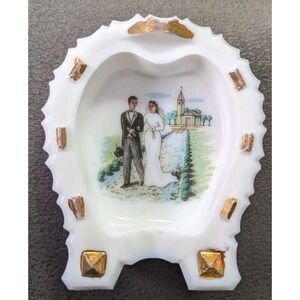 Vtg Mini Milk Glass Horse Shoe Ashtray Wedding Good Luck Western Trinket Dish